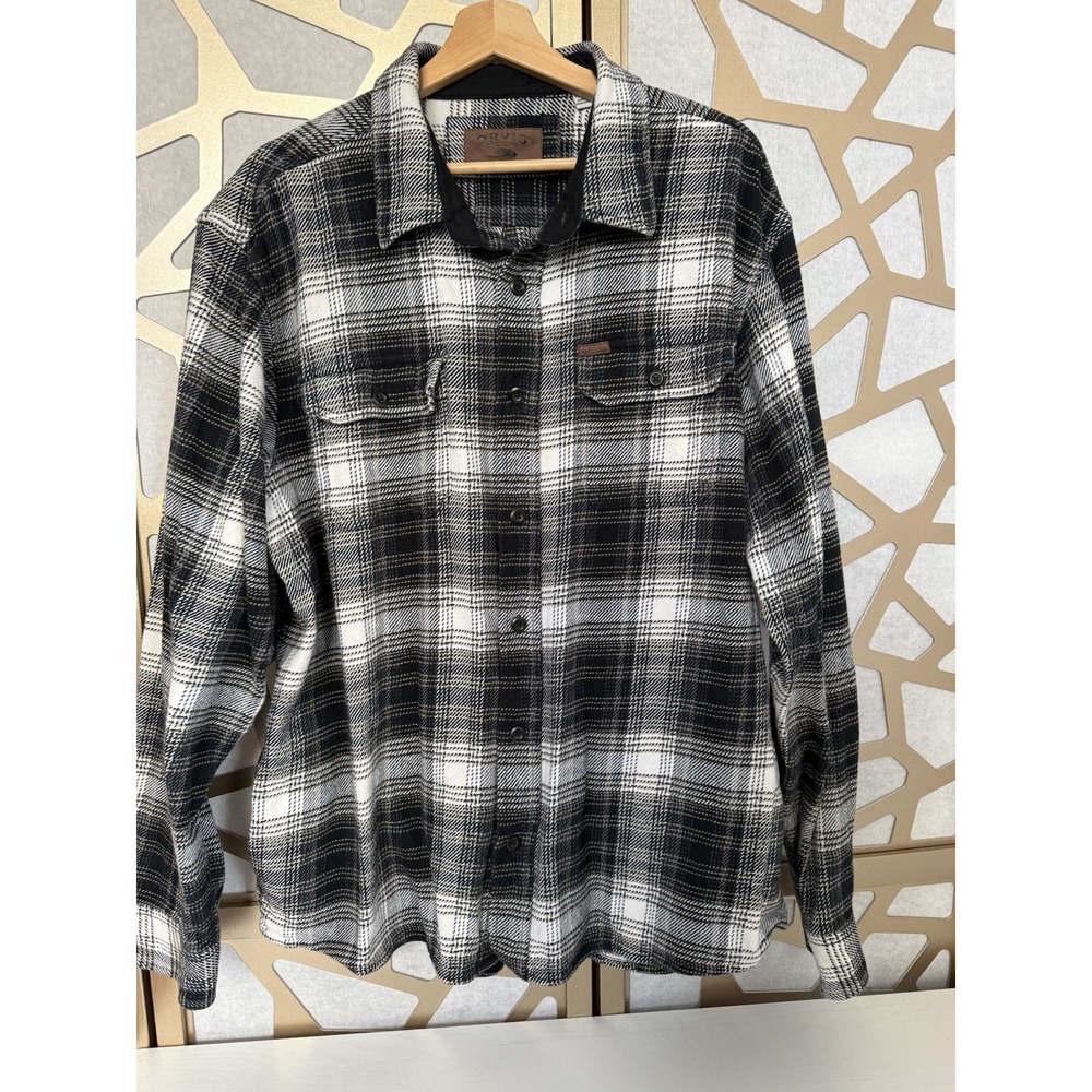 Orvis 100% Cotton Shacket Men's XXL Black Beige Plaid Heavy Flannel Shirt Jacket